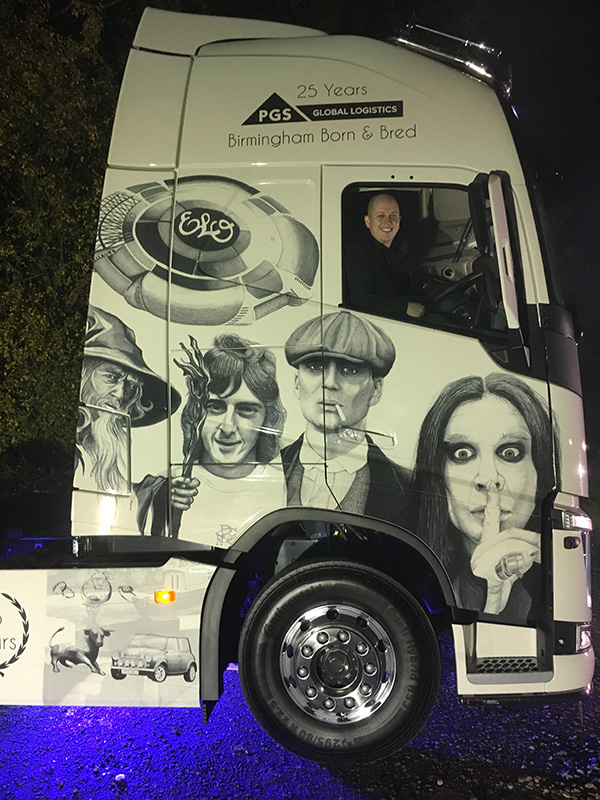BRUM-BRUMMIE – Birmingham ‘born and bred’ PGS Global Logistics celebrates 25 years of service with cab mural tribute to the second city thumbnail image